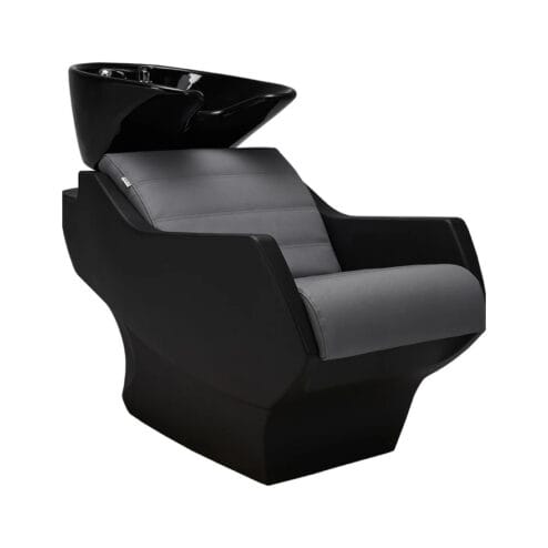 Ayala Technology Washpoint with black casing, black basin in a grey fabric with horizontal stitching