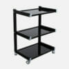 Black Three Tier Glass Shelved Trolley