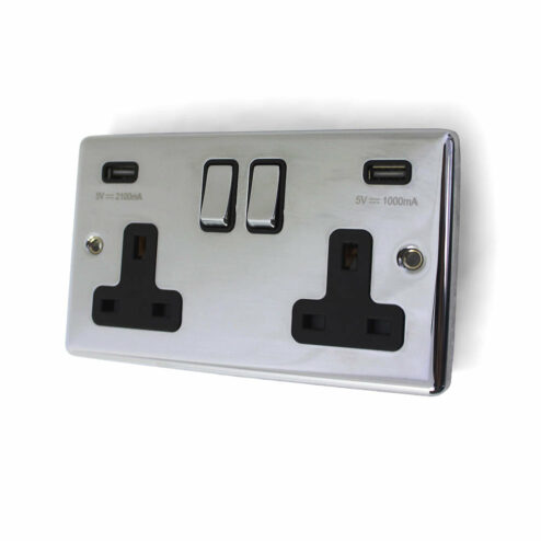 REM Chrome Twin USB Socket