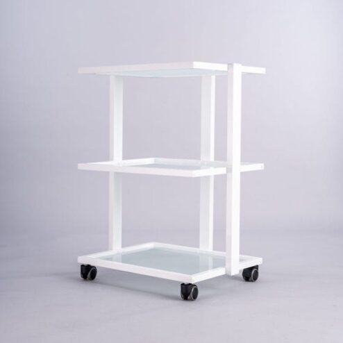 White 3 Tier Glass Shelved Beauty Trolley