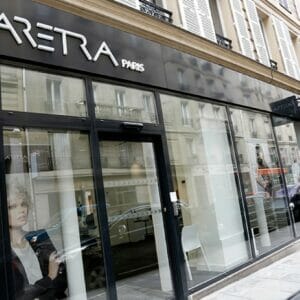 The Faretra Hair Salon, Paris, France featuring a coordinating selection of Nelson Mobilier Salon Furniture.