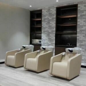 iu & Nau, Mumbai, India featuring a coordinating selection of Nelson Mobilier Salon Furniture in an contemporary setting.