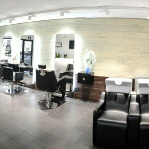 Demo Hair Stylist, Italy featuring a coordinating selection of Nelson Mobilier Salon Furniture in a contemporary setting.